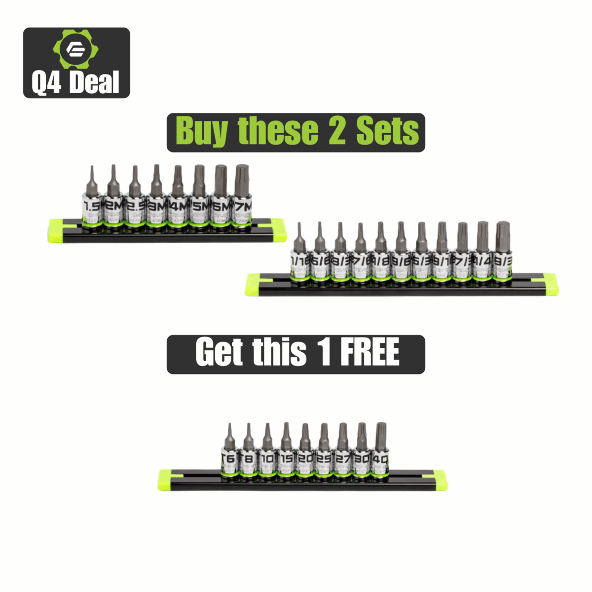 GripEdge 1/4'' Dr Short Metric & SAE RPT Hex Driver Sets, Get FREE 1/4'' Dr Short Star Set Main image