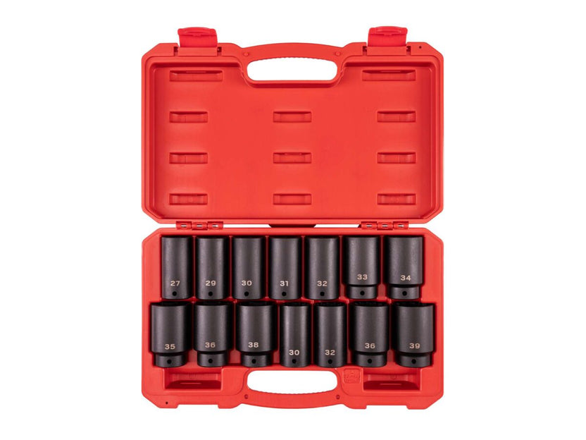 TEKTON 1/2 Inch Drive Deep 6-Point and 12-Point Axle Nut Impact Socket Set with Case, 14-Piece (27-39 mm) | SID92341 Main image
