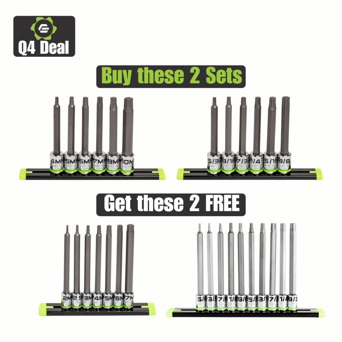 GripEdge RPT Hex Driver Set - 3/8’’ Drive Long Metric & SAE, FREE 1/4’’ Drive Long Metric & SAE Main image