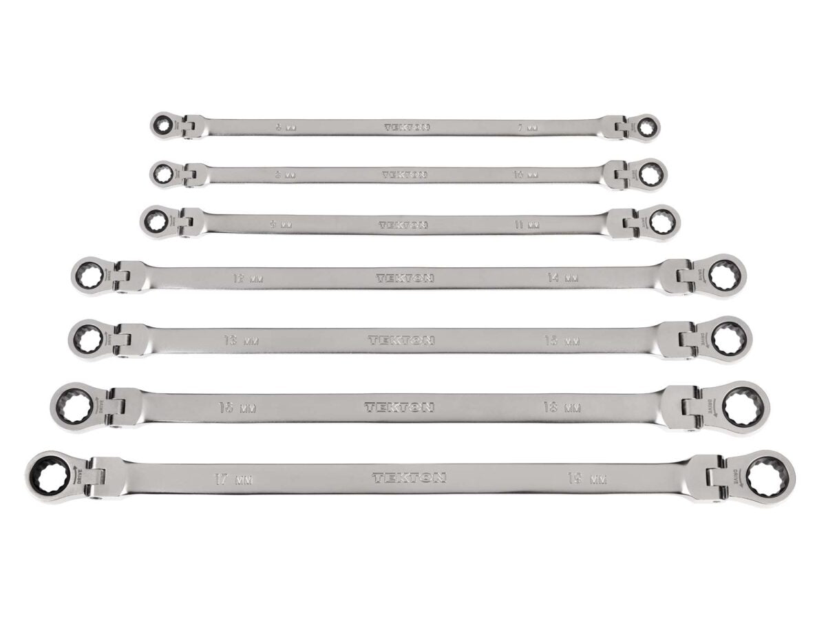TEKTON Long Flex Head 12-Point Ratcheting Box End Wrench Set, 7-Piece (6-19 mm) | WRB96001 Main image