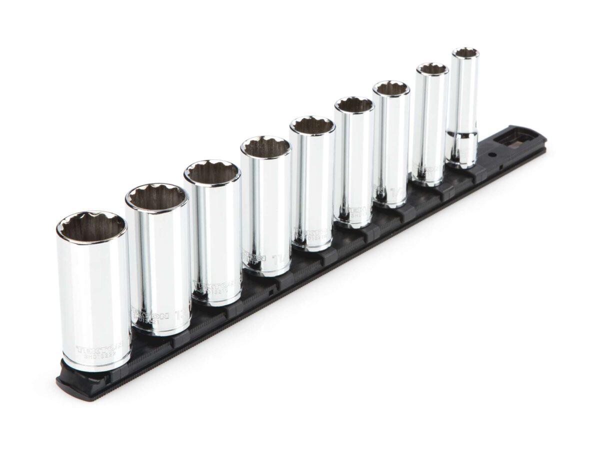 TEKTON 3/8 Inch Drive Deep 12-Point Socket Set with Rail, 9-Piece (5/16-3/4 in.) | SHD91107 Main image
