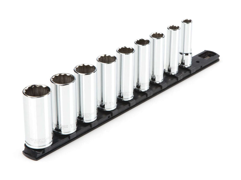 TEKTON 3/8 Inch Drive Deep 12-Point Socket Set with Rail, 9-Piece (5/16-3/4 in.) | SHD91107 Main image