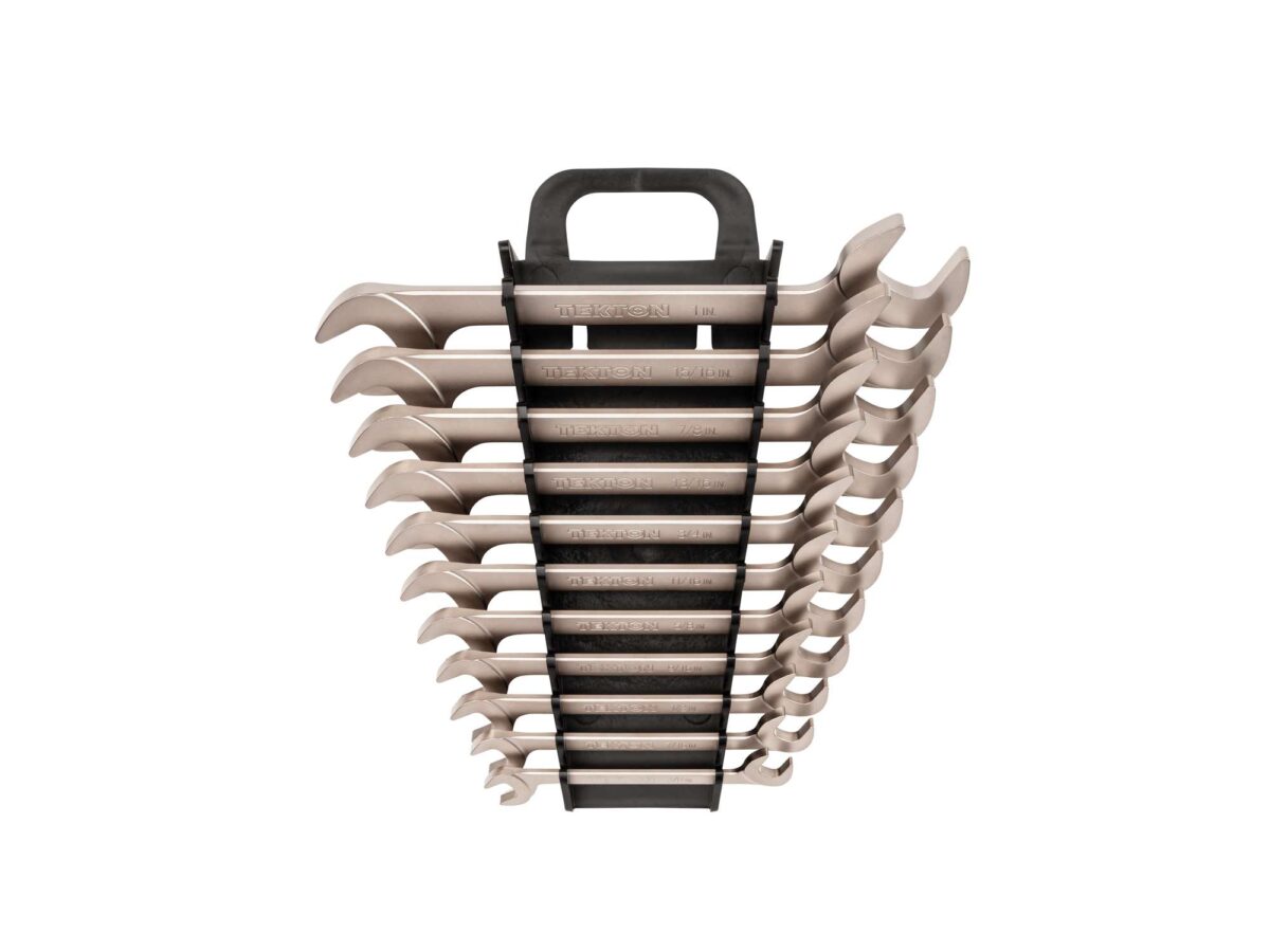 TEKTON Angle Head Open End Wrench Set with Holder, 11-Piece (3/8-1 in.) | WAE91204 Main image