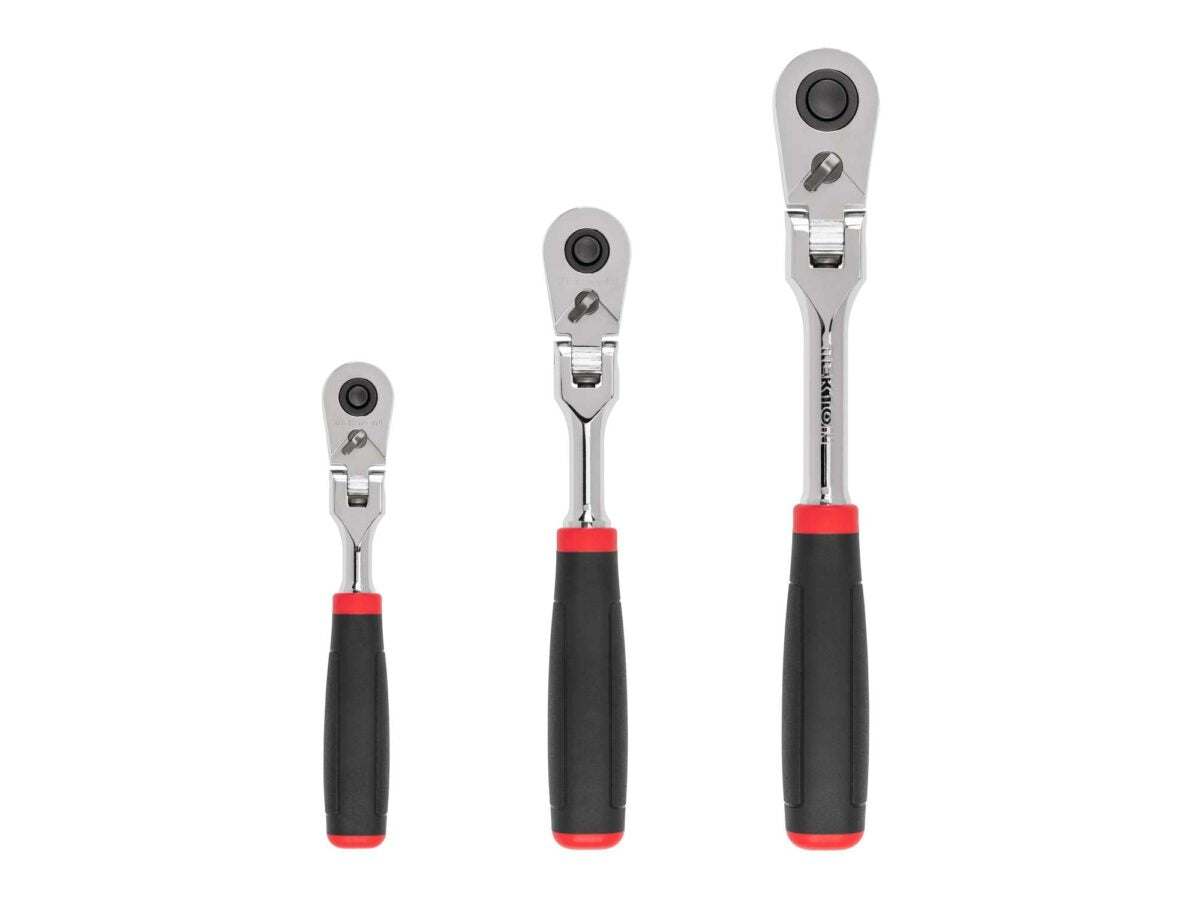 TEKTON 1/4, 3/8, 1/2 Inch Drive Flex Head Quick-Release Comfort Grip Ratchet Set, 3-Piece (6, 8, 10-1/2 in.) | SRH99120 Main image