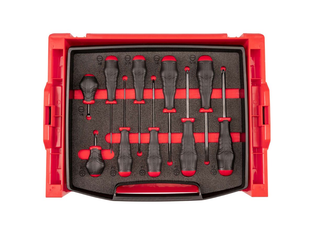 TEKTON High-Torque Screwdriver Set with Open Top Drawer and Rack, 10-Piece (#0-#3, 1/8-5/16 in.) | OLB94101