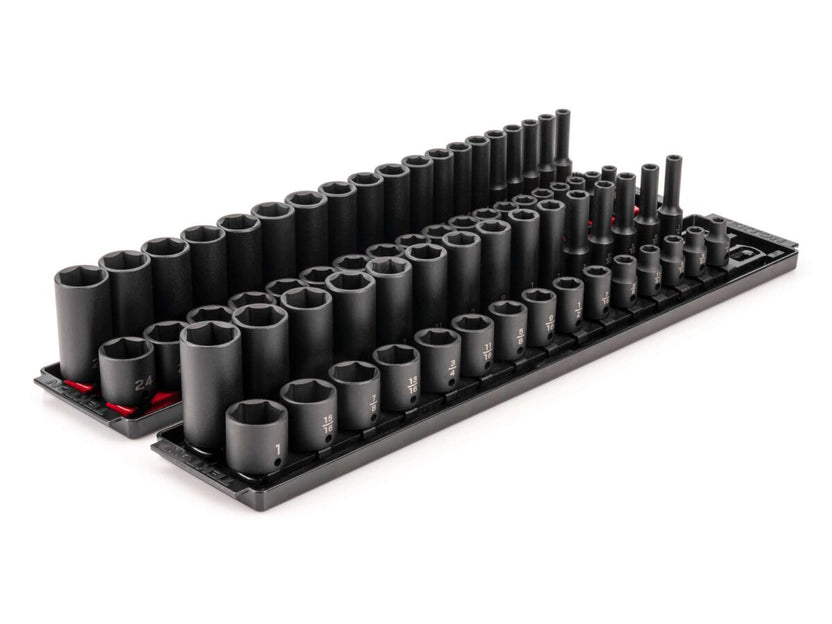 TEKTON 3/8 Inch Drive 6-Point Impact Socket Set with Rails and Trays, 68-Piece (1/4-1 in., 6-24 mm) | SID91218 Main image