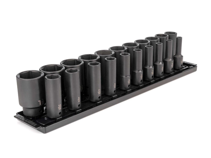 TEKTON 1/2 Inch Drive Deep 6-Point Impact Socket Set with Rails and Tray, 21-Piece (5/16 - 1-1/2 in.) | SID92103 Main image