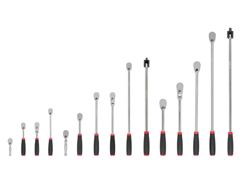 TEKTON 1/4, 3/8, 1/2 Inch Drive Comfort Grip Ratchet and Breaker Bar Set (15-Piece) | SDR99903 Main image