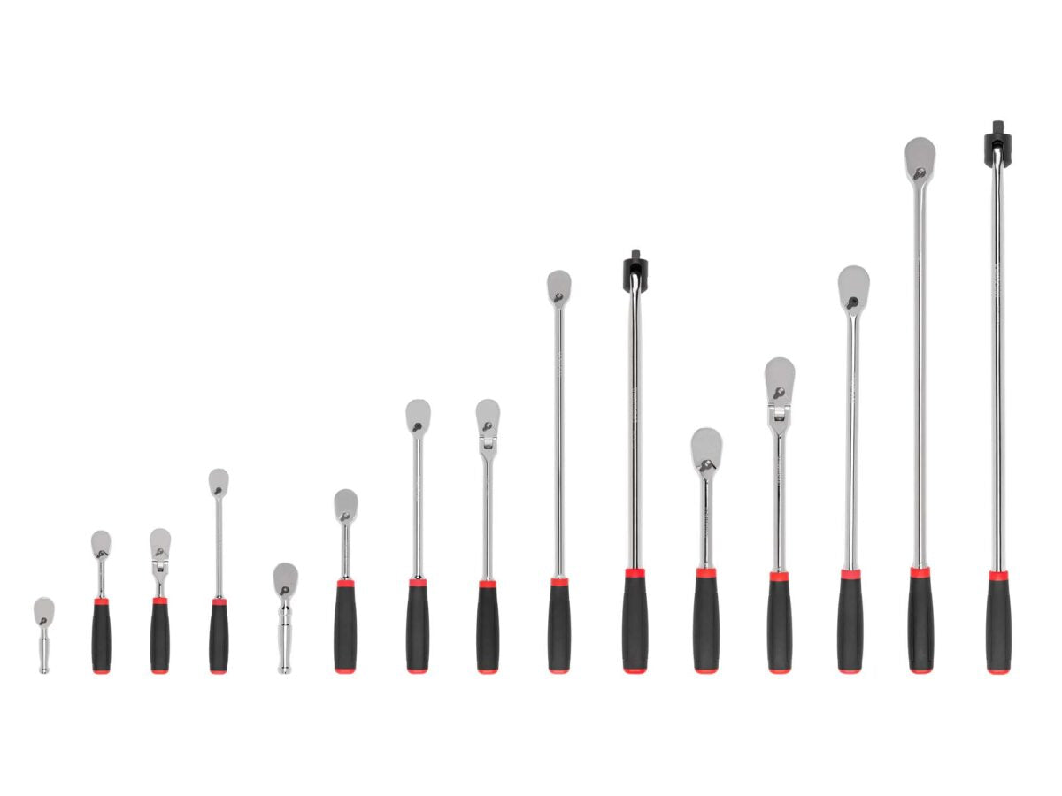 TEKTON 1/4, 3/8, 1/2 Inch Drive Comfort Grip Ratchet and Breaker Bar Set (15-Piece) | SDR99903