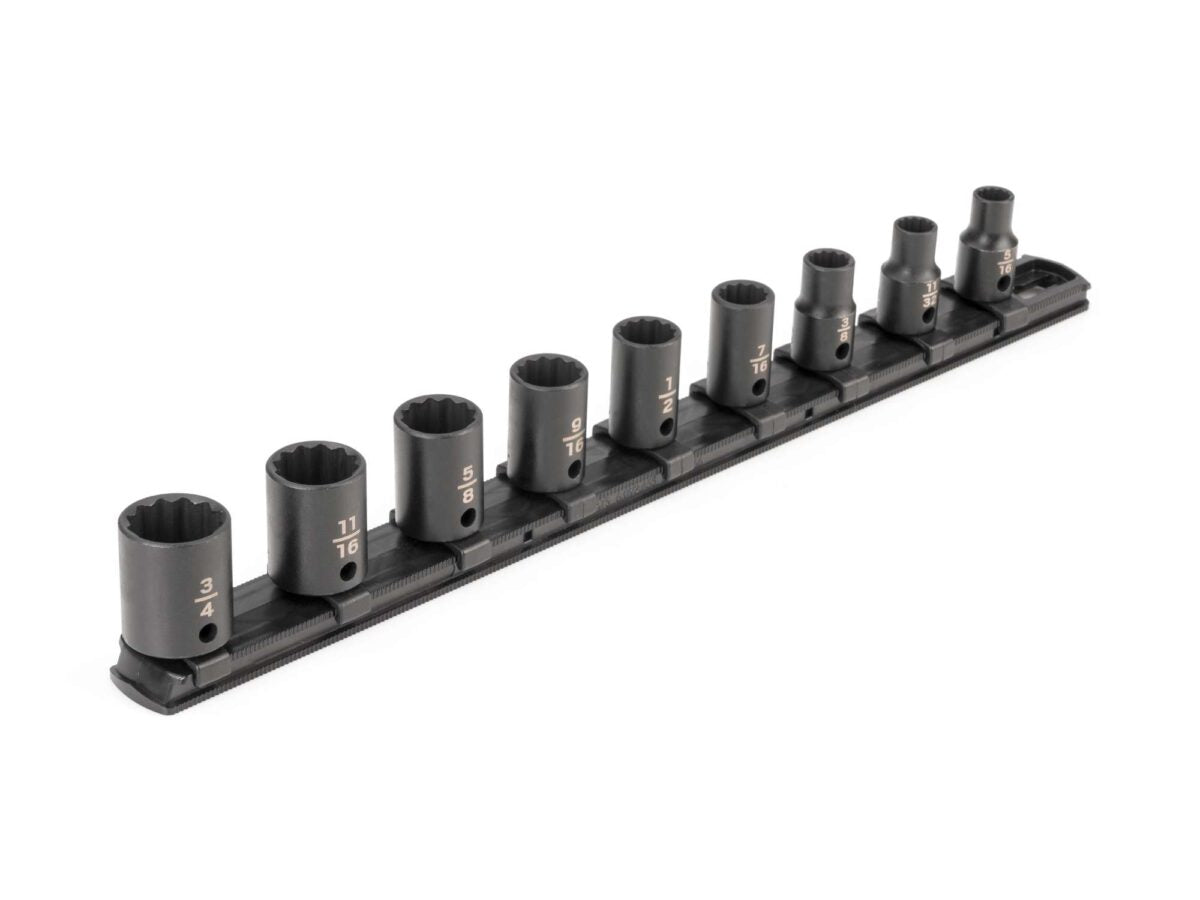 TEKTON 3/8 Inch Drive 12-Point Impact Socket Set with Rail, 9-Piece (5/16-3/4 in.) | SID91108 Main image