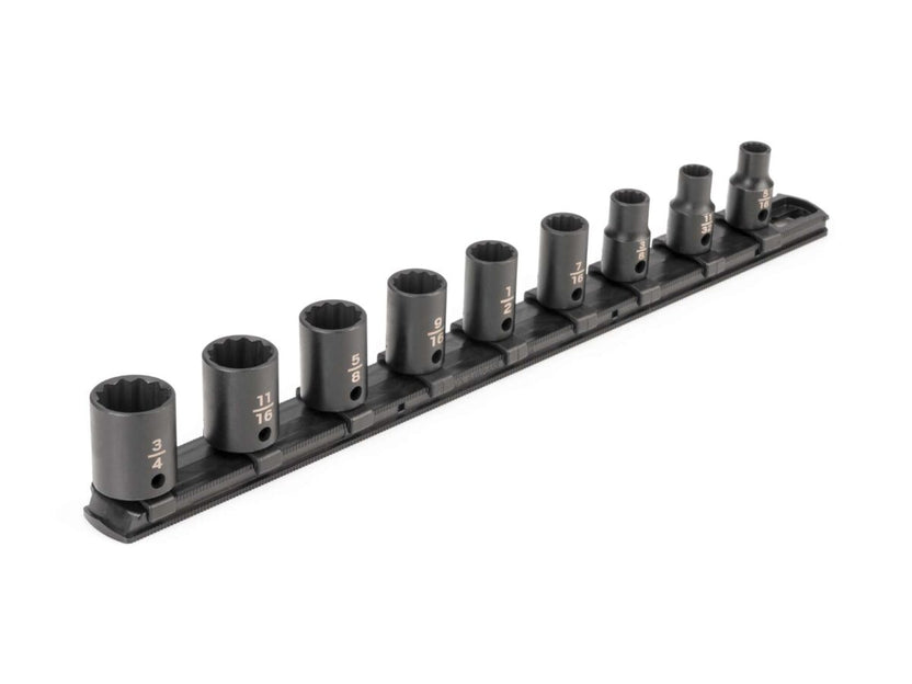 TEKTON 3/8 Inch Drive 12-Point Impact Socket Set with Rail, 9-Piece (5/16-3/4 in.) | SID91108 Main image