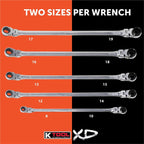 K Tool International Wrench Set 5 Piece Metric Ratcheting Double Flex 120 Tooth