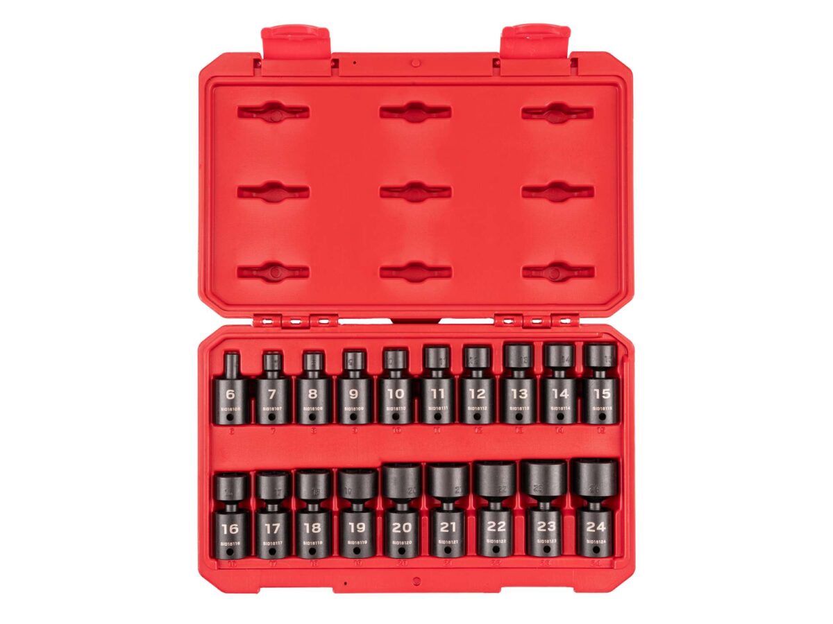 TEKTON 3/8 Inch Drive 6-Point Universal Joint Impact Socket Set with Case, 19-Piece (6-24 mm) | SID97302