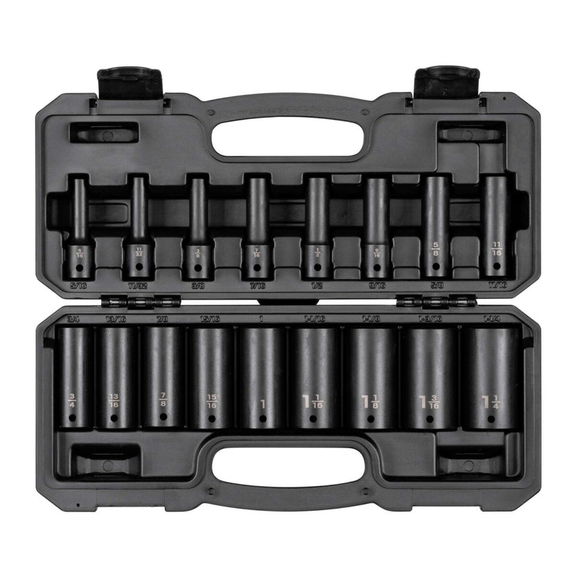 TEKTON 1/2 Inch Drive Deep 12-Point Impact Socket Set with Case, 17-Piece (5/16 - 1-1/4 in.) | SID92337 Main image