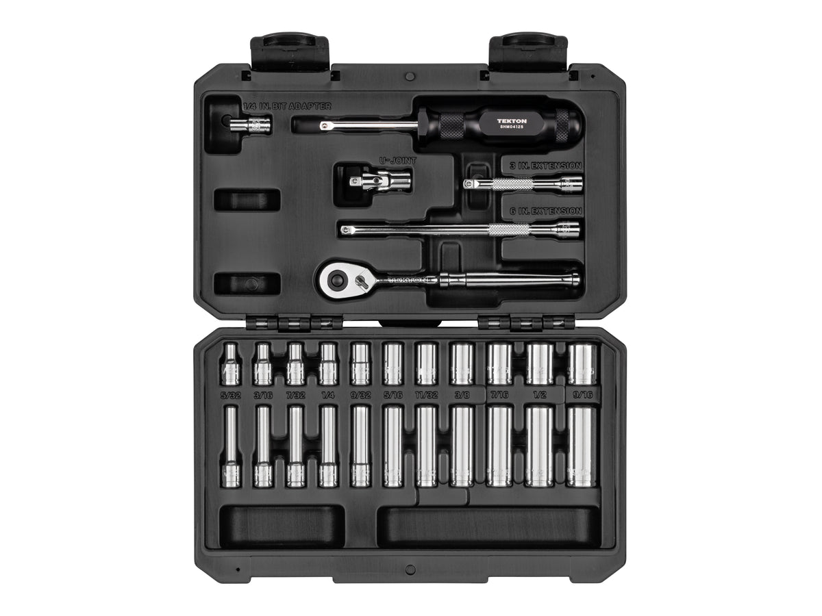 TEKTON 1/4 Inch Drive 6-Point Socket and Ratchet Set with Case, 28-Piece (5/32-9/16 in.) | SKT05102