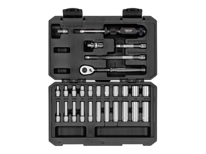 TEKTON 1/4 Inch Drive 6-Point Socket and Ratchet Set with Case, 28-Piece (5/32-9/16 in.) | SKT05102 Main image