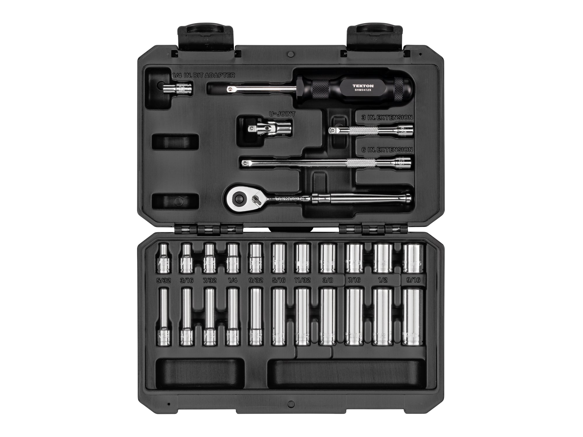 TEKTON 1/4 Inch Drive 6-Point Socket and Ratchet Set with Case, 28-Piece (5/32-9/16 in.) | SKT05102