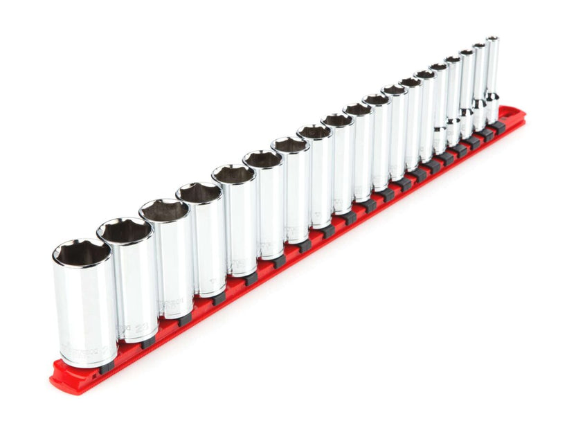 TEKTON 3/8 Inch Drive Deep 6-Point Socket Set with Rail, 19-Piece (6-24 mm) | SHD91114 Main image