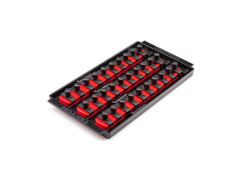 TEKTON 3/8 Inch Drive 3-Rail Socket Organizer Set, Red (30-Tool) | OST15130 Main image