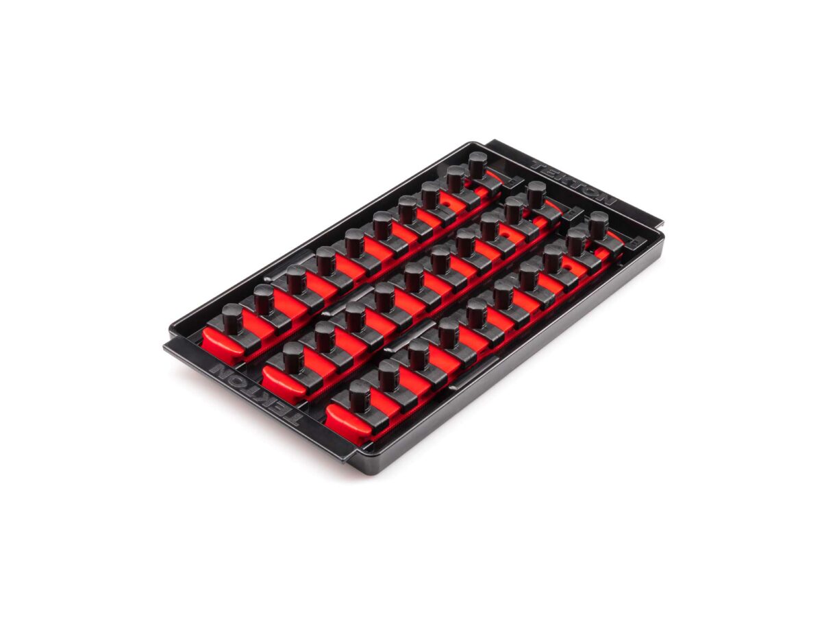 TEKTON 3/8 Inch Drive 3-Rail Socket Organizer Set, Red (30-Tool) | OST15130