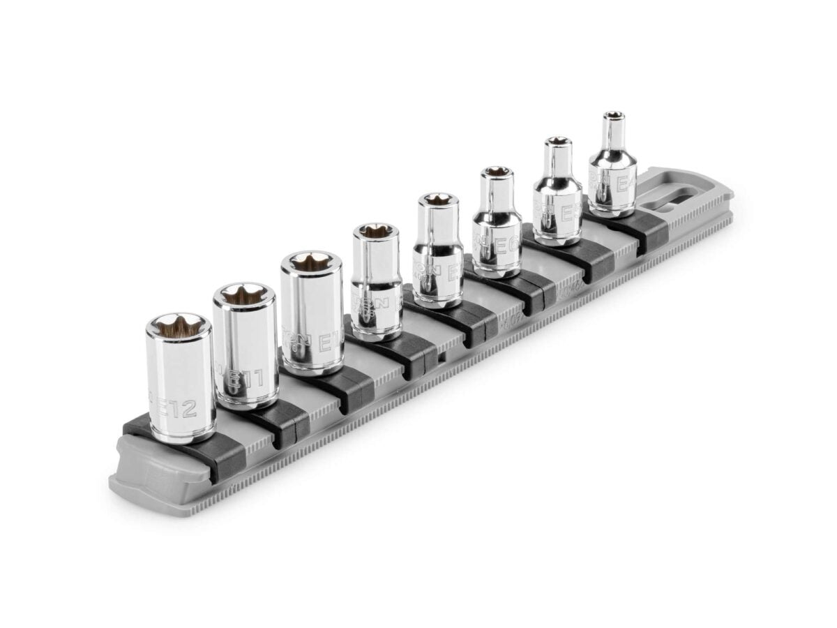 TEKTON 1/4 Inch Drive External Star Socket Set with Rail, 8-Piece (E4-E12) | SHD90115 Main image