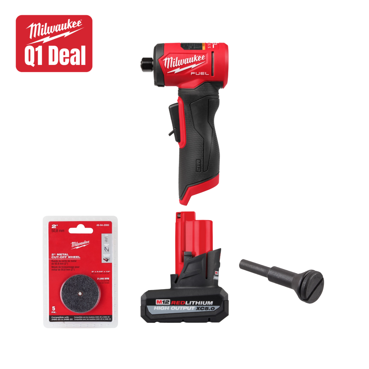 Milwaukee Tool M12 FUEL 1/4 Inch Right Angle Die Grinder w/ FREE Items Main image