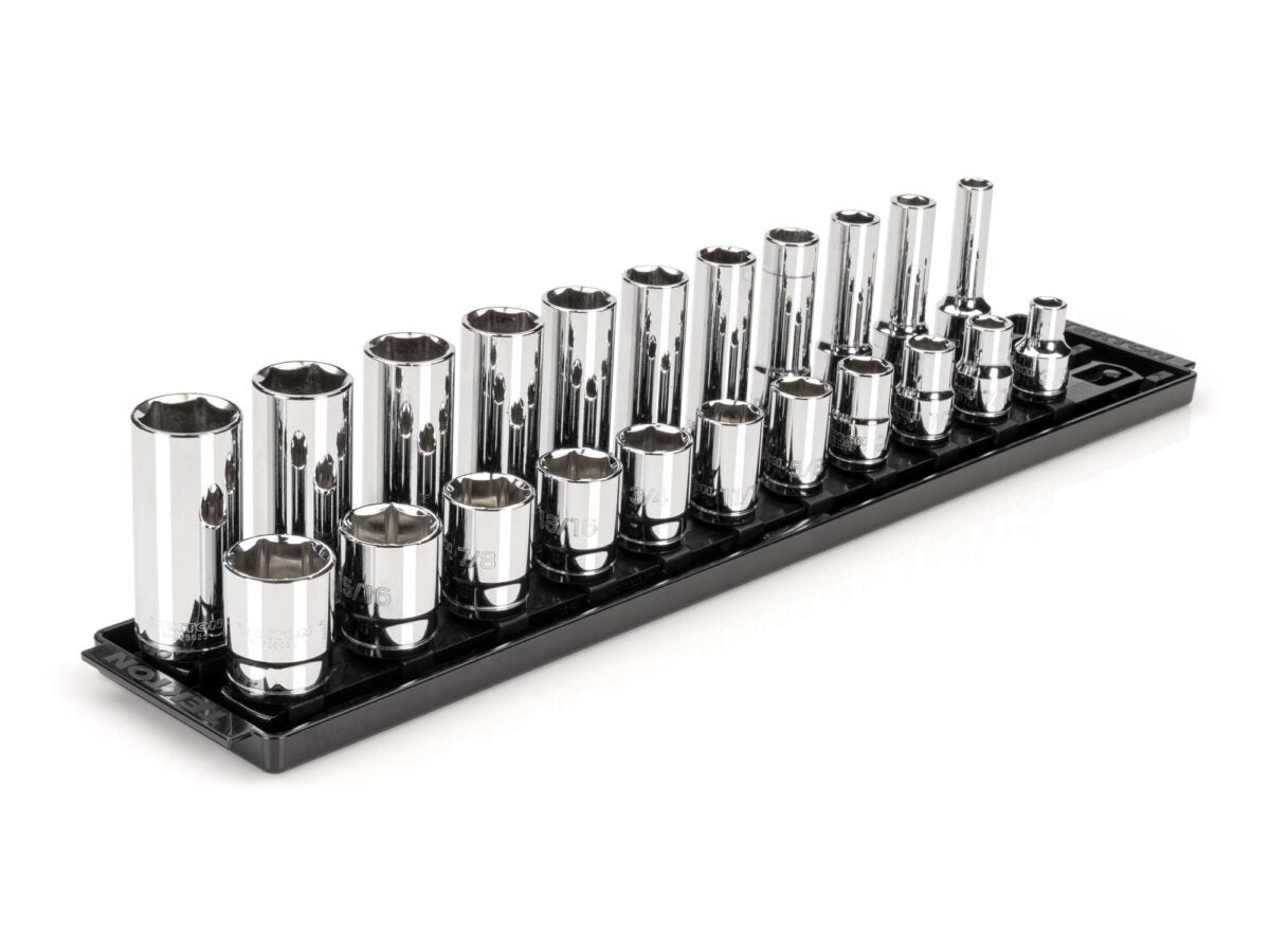 TEKTON 1/2 Inch Drive 6-Point Socket Set with Rails and Tray, 22-Piece (3/8-1 in.) | SHD92209