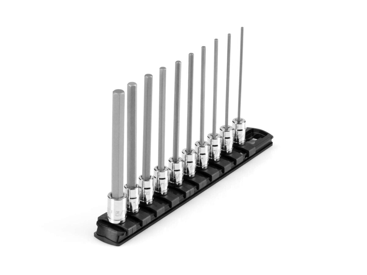 TEKTON 1/4 Inch Drive Long Hex Bit Socket Set with Rail, 10-Piece (5/64-5/16 in.) | SHB90108