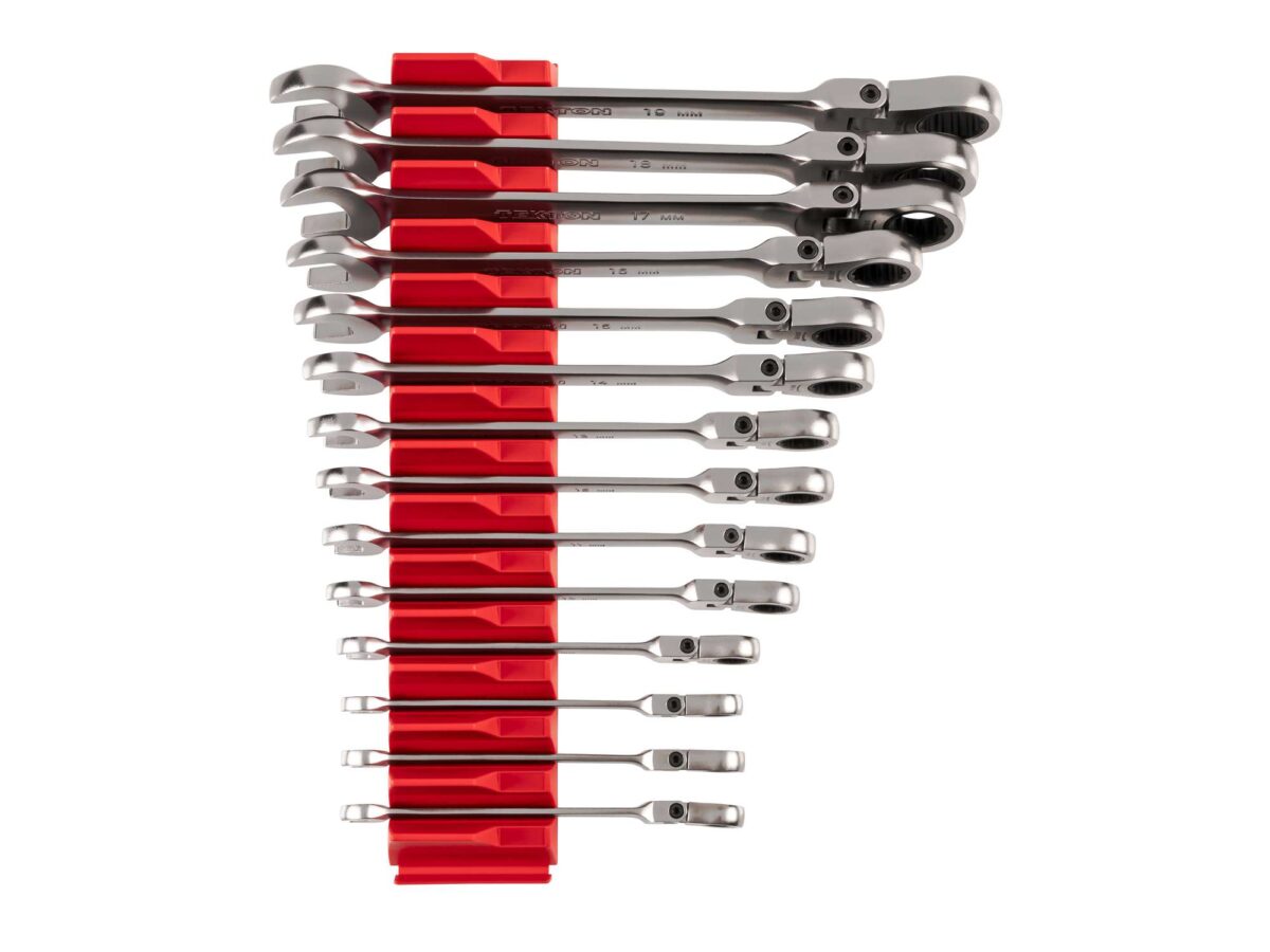 TEKTON Flex Head 12-Point Ratcheting Combination Wrench Set with Modular Organizers, 14-Piece (6-19 mm) | WRC95302 Main image