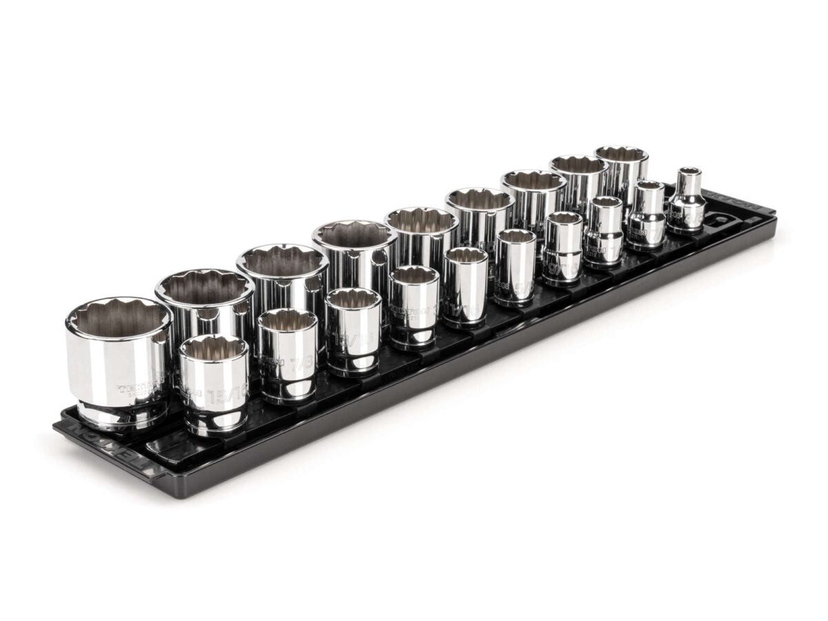 TEKTON 1/2 Inch Drive 12-Point Socket Set with Rails and Tray, 19-Piece (3/8 - 1-1/2 in.) | SHD92126 Main image