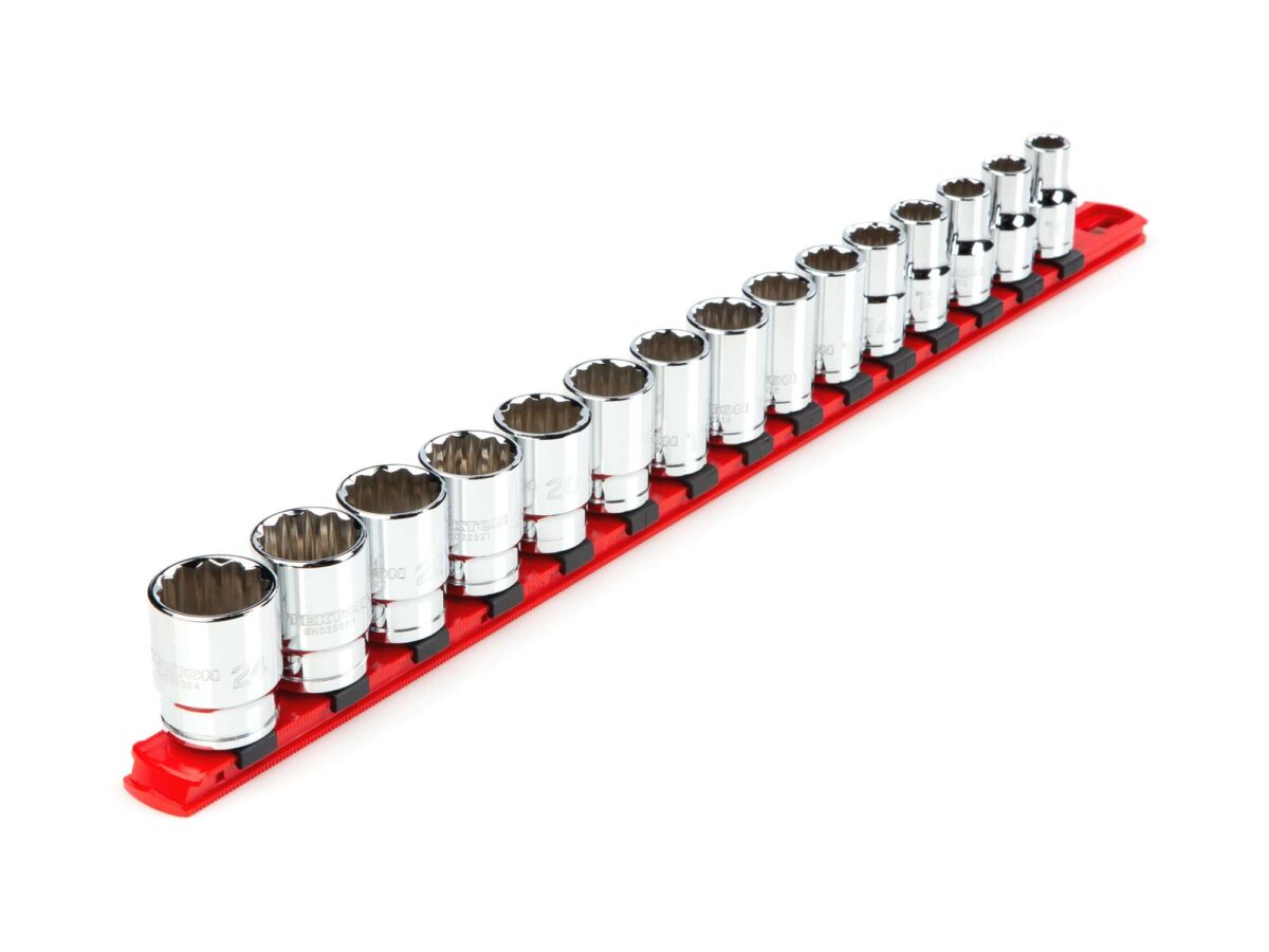 TEKTON 1/2 Inch Drive 12-Point Socket Set with Rail, 15-Piece (10-24 mm) | SHD92104 Main image