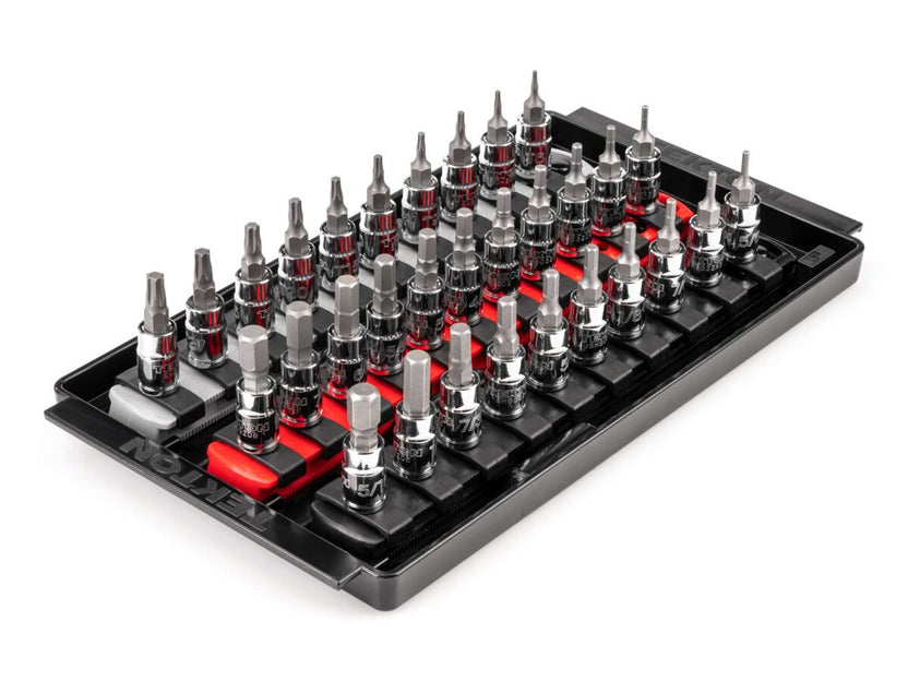 TEKTON 1/4 Inch Drive Hex and Torx Bit Socket Set with Rails and Tray, 31-Piece (5/64-5/16 in., 2-8 mm, T6-T30) | SHB90204 Main image