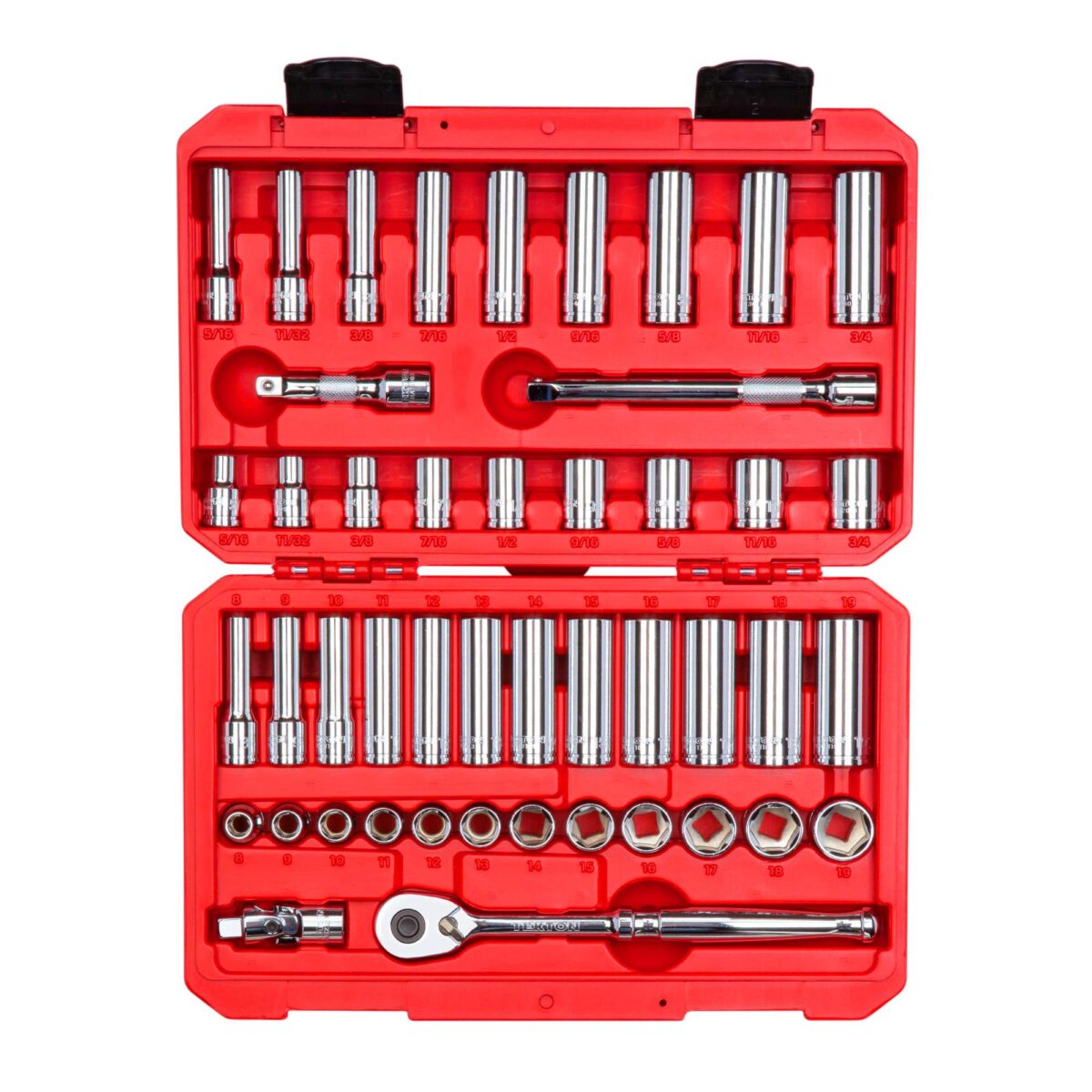 TEKTON 3/8 Inch Drive 6-Point Socket and Ratchet Set with Case, 46-Piece (5/16-3/4 in., 8-19 mm) | SKT15301 Main image