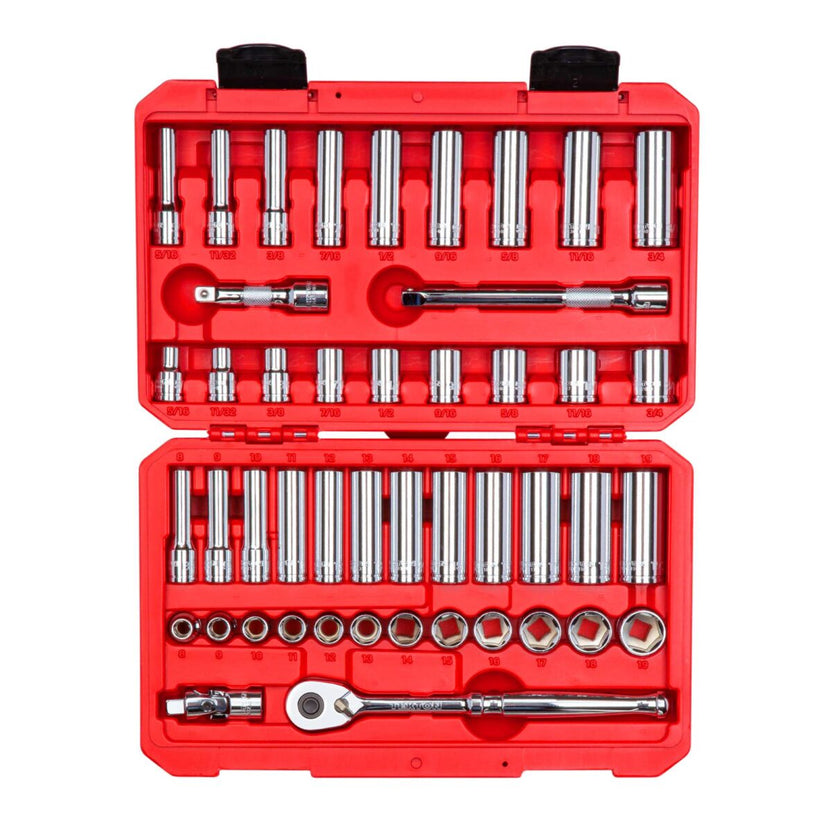 TEKTON 3/8 Inch Drive 6-Point Socket and Ratchet Set with Case, 46-Piece (5/16-3/4 in., 8-19 mm) | SKT15301 Main image
