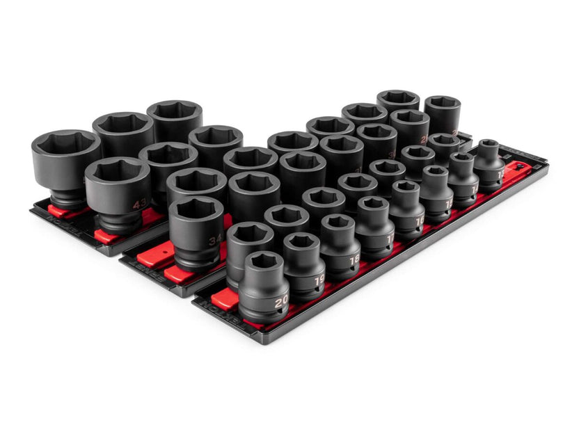 TEKTON 3/4 Inch Drive 6-Point Impact Socket Set with Rails and Trays, 34-Piece (13-50 mm) | SID93118 Main image