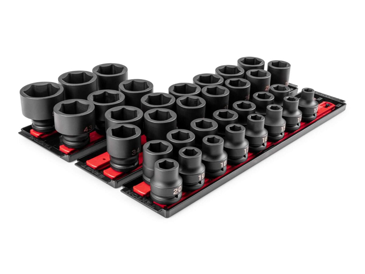 TEKTON 3/4 Inch Drive 6-Point Impact Socket Set with Rails and Trays, 34-Piece (13-50 mm) | SID93118