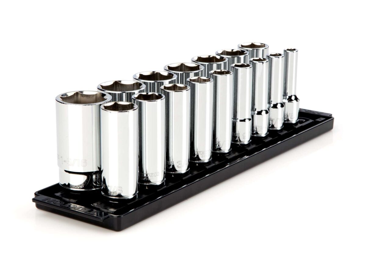 TEKTON 1/2 Inch Drive Deep 6-Point Socket Set with Rails and Tray, 16-Piece (3/8 - 1-5/16 in.) | SHD92005 Main image