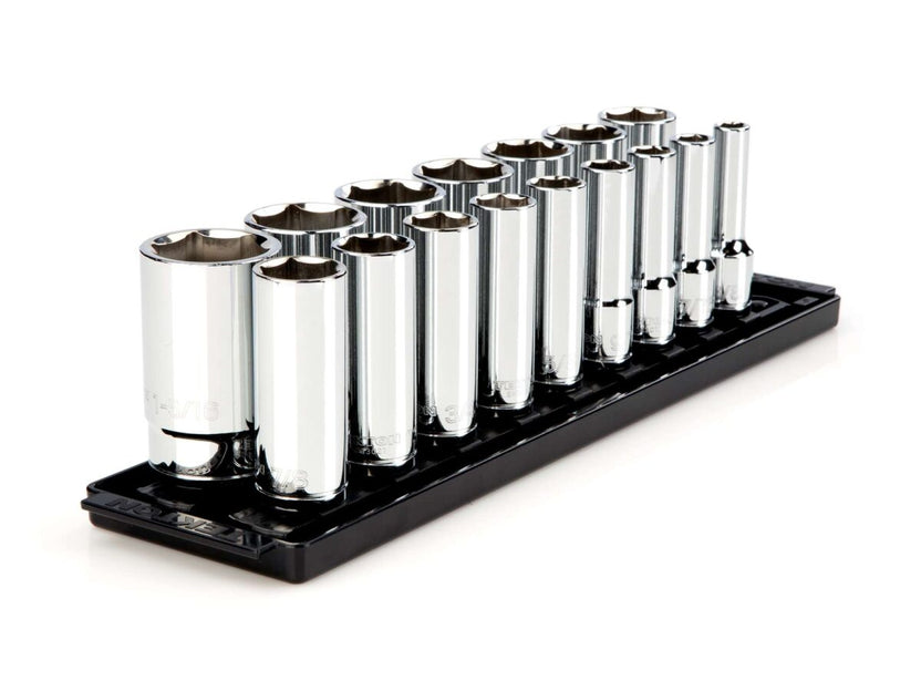 TEKTON 1/2 Inch Drive Deep 6-Point Socket Set with Rails and Tray, 16-Piece (3/8 - 1-5/16 in.) | SHD92005 Main image