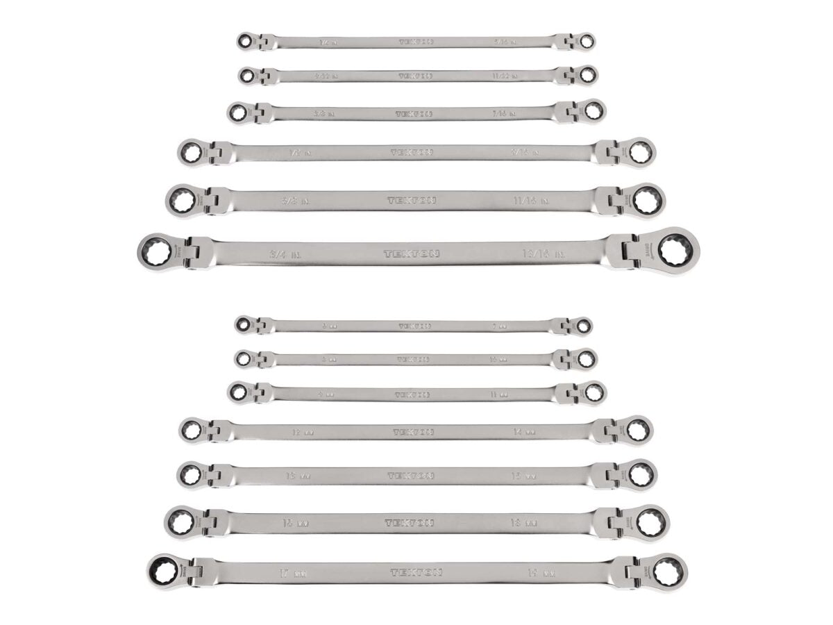 TEKTON Long Flex Head 12-Point Ratcheting Box End Wrench Set, 13-Piece (1/4-13/16 in., 6-19 mm) | WRB96002