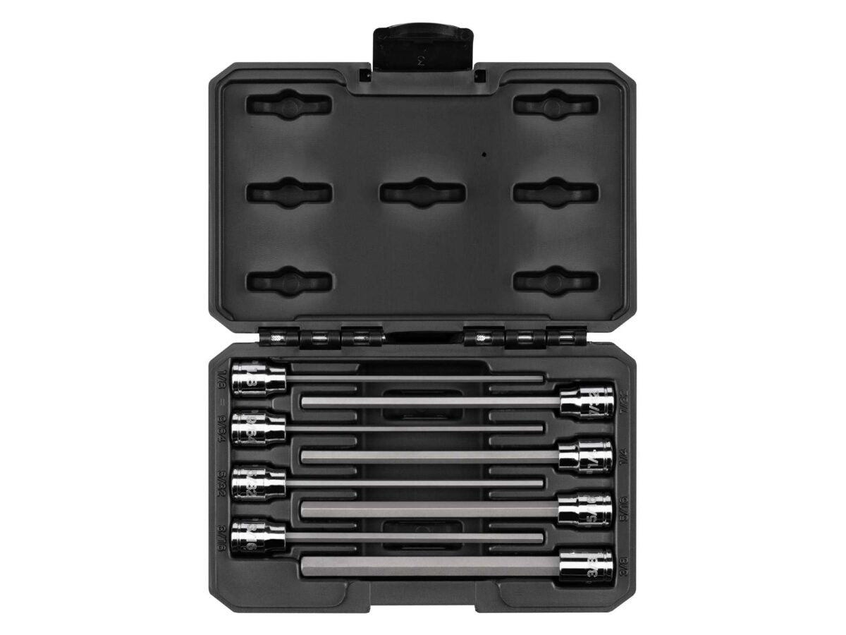 TEKTON 3/8 Inch Drive Long Hex Bit Socket Set with Case, 8-Piece (1/8-3/8 in.) | SHB91313