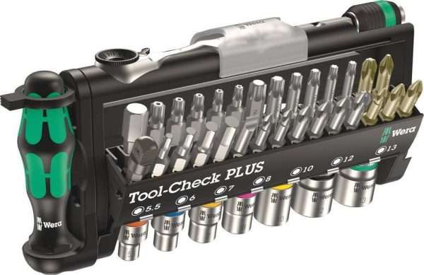 tool check plus bits assortment with ratchet + sockets